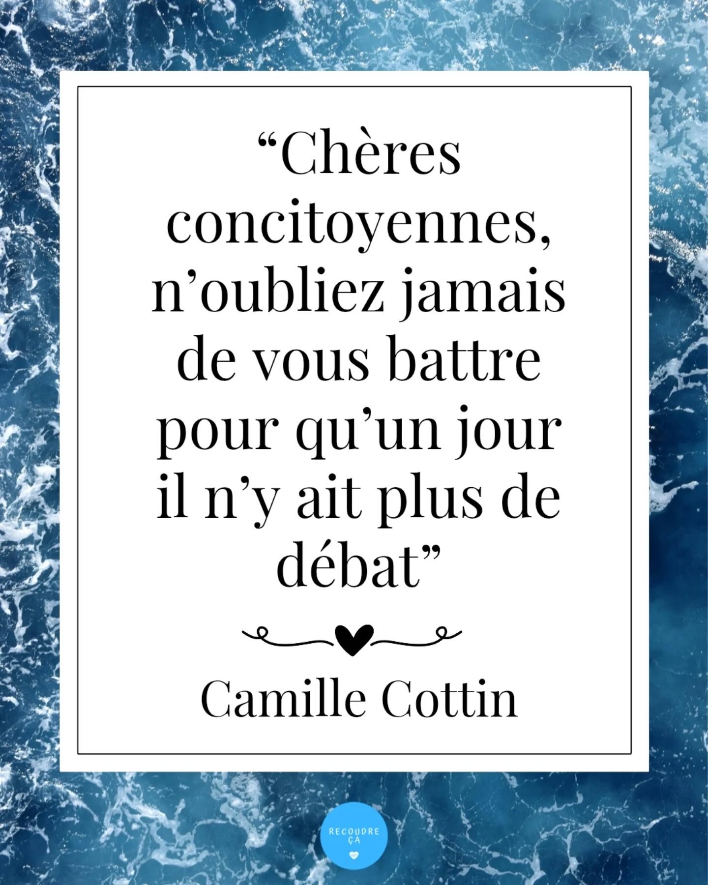 La citation de la semaine 🏄♀️
#recoudreca #stopvog #féministe #feminisme #autricefrancaise #autrice #maternite #maternité #femmeenceinte #sagefemme #médecine #accouchement #hôpital #vss #cesarienne #droitdesfemmes #moncorpsmonchoix #perinee #noustoutes #cesarienne #stopviolencesfaitesauxfemmes #famille #justice #soutien #santémentale #santédesfemmes #LibérationDeLaParole #VoixDesFemmes #sororité
#citation