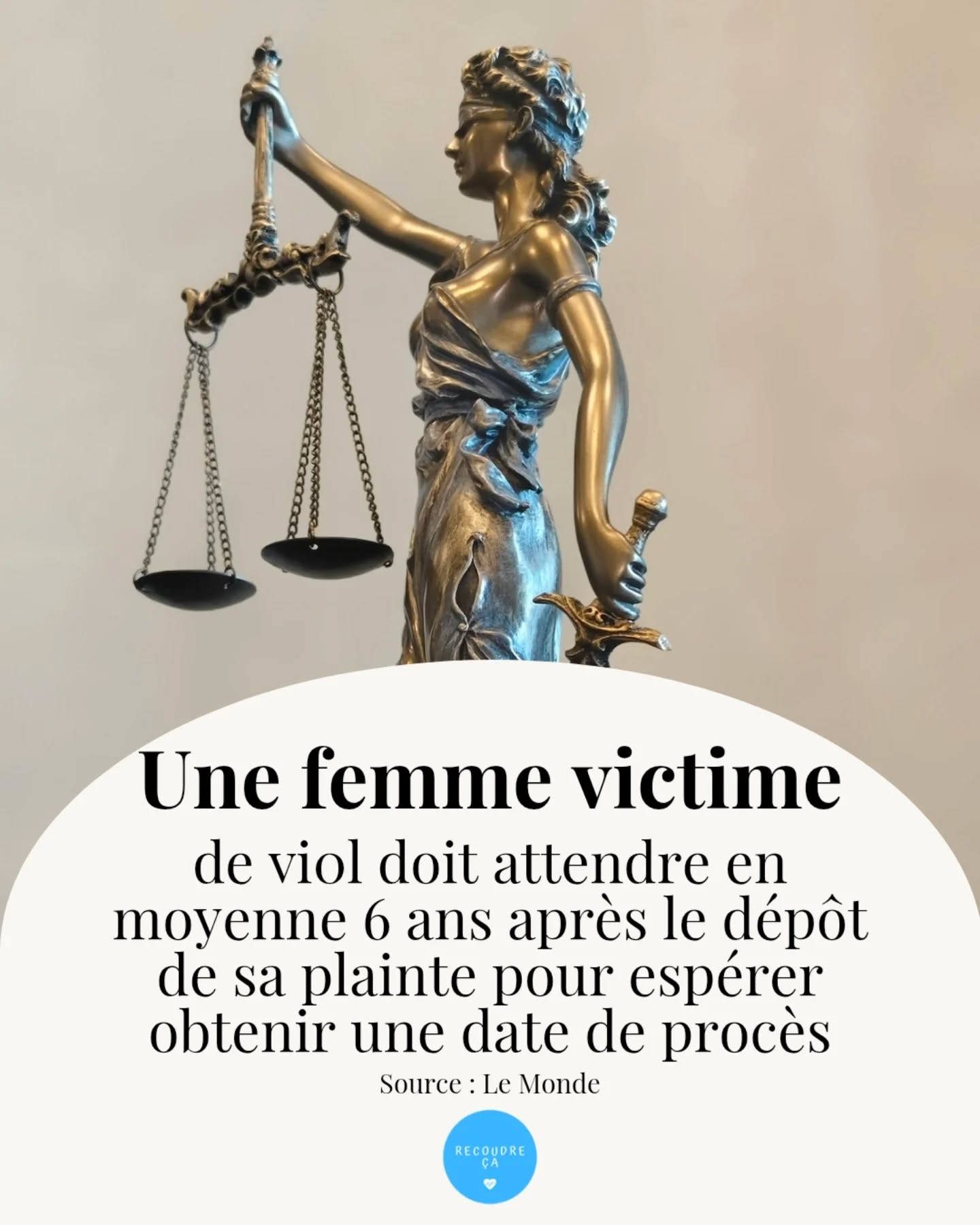 A l'heure où une réforme de la justice est en cours de réflexion, rappelons qu'une femme victime de vi0l doit attendre en moyenne 6 and après le dépôt de sa plainte pour espérer obtenir une date de procès.

#recoudreca #noustoutes #feministe #stopviolencesfaitesauxfemmes #stopvog