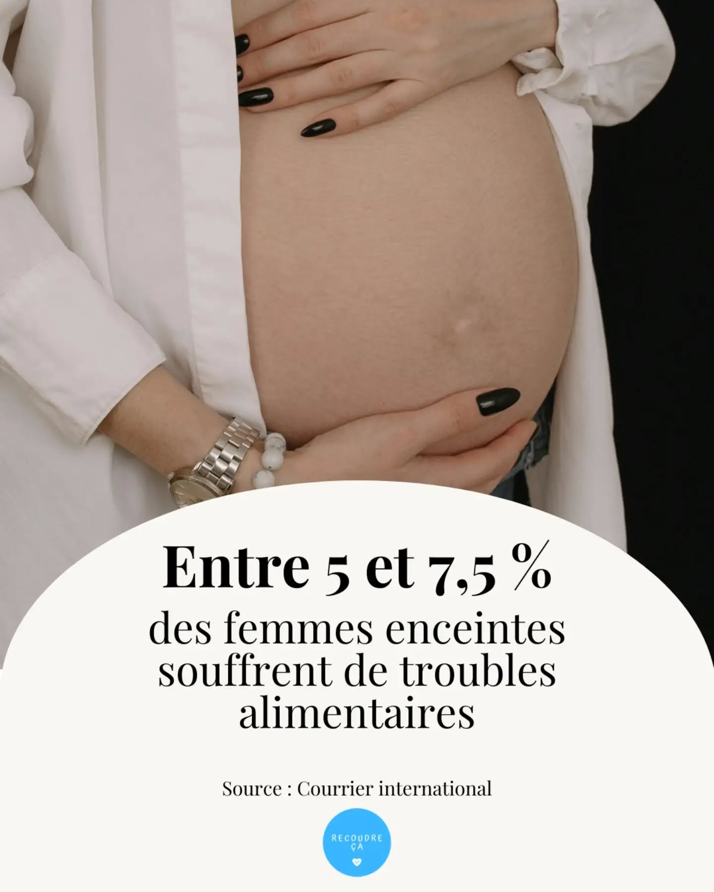 Entre 5 et 7.5% des femmes enceintes souffrent de troubles alimentaires.
La prégorexie est un trouble peu connu qui consiste à avoir une peur obsessionnelle ou démesurée de grossir quand on est enceinte.
#recoudreca #grossesse #maternité #accouchement #bébé