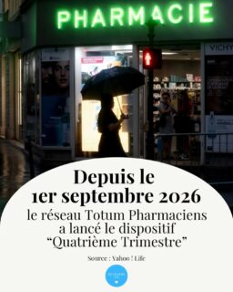 Depuis le 1er septembre, le réseau Totum Pharmaciens a lancé le dispositif "Quatrième Trimestre".
Le but : être à l'écoute des mères après leur accouchement et les accompagner dans leur post partum.
Nota Bene : Le dispositif est également ouvert aux pères 😇
#recoudreca #postpartum #accouchementrespecté #quatriemetrimestre #stopvog